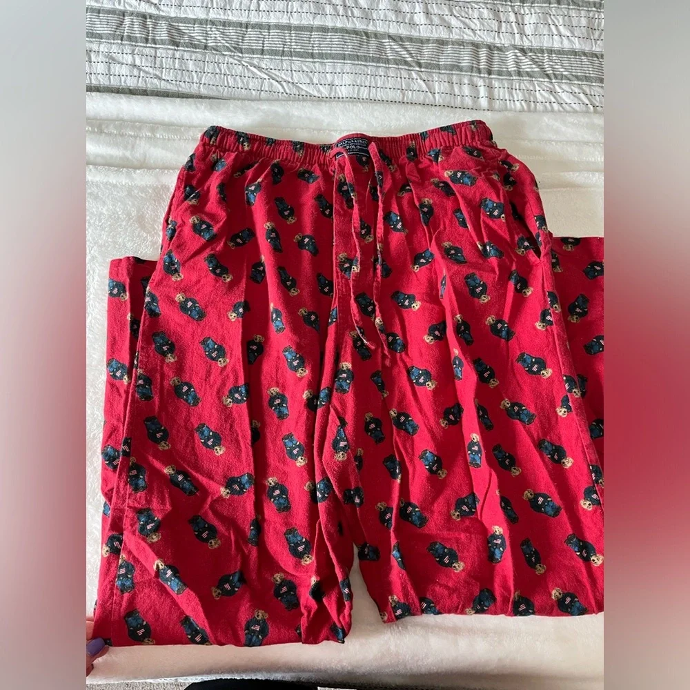 Vintage Polo Ralph Lauren Men’s Red Pajama Pants Polo Bear Lounge Sleep Pants - Picture 5 of 7